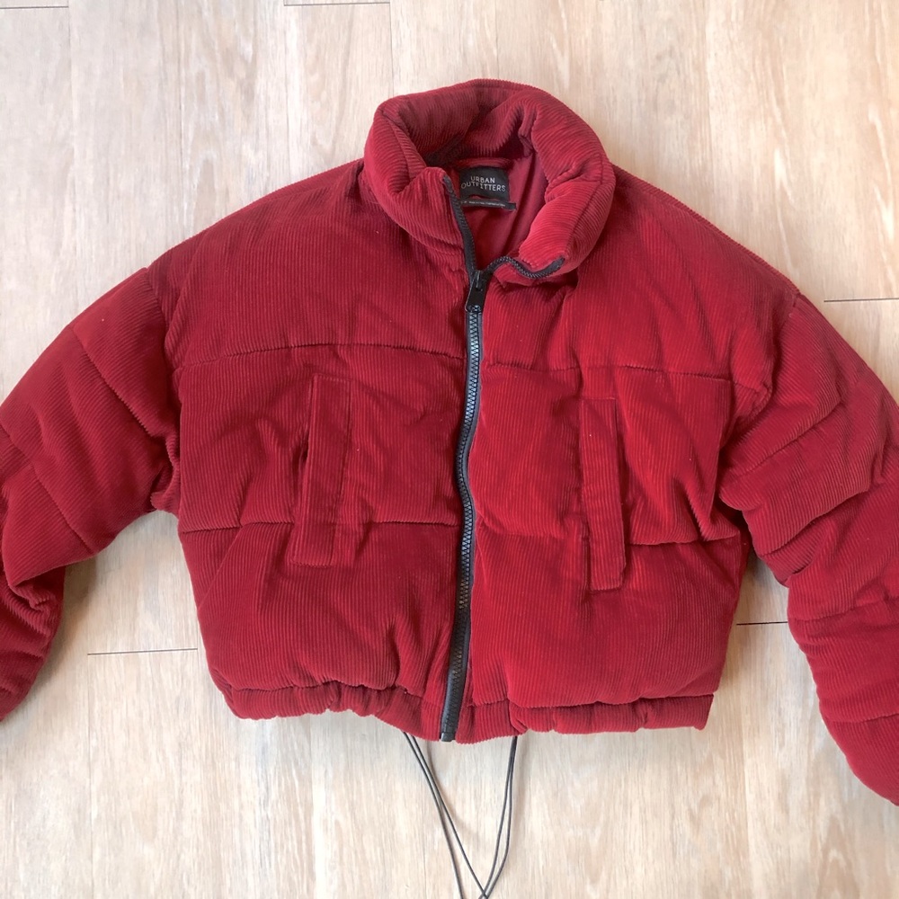 Red Corduroy Urban Outfitters Puffer Jacket
